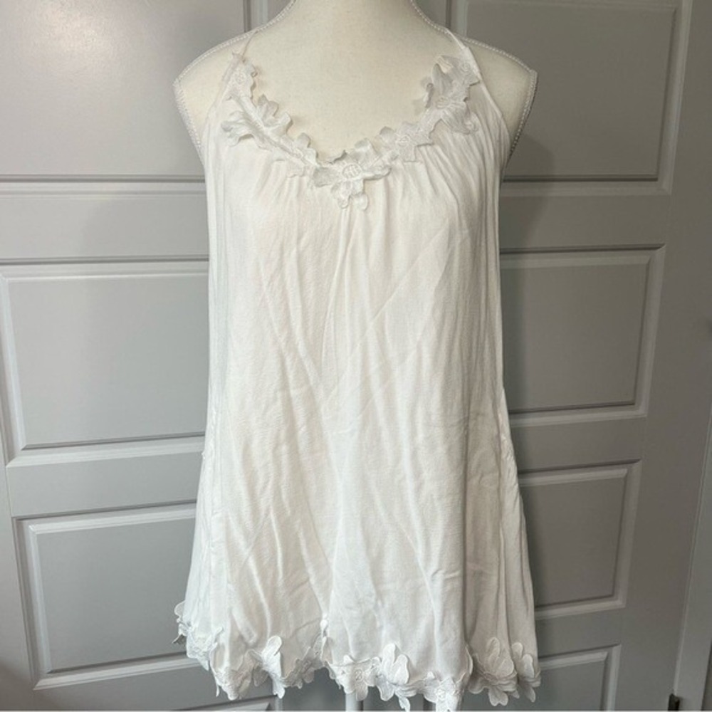 Lush White Floral‎ Lace Trimmed Mini Dress Sleeveless Summer Beach Cover Up XS